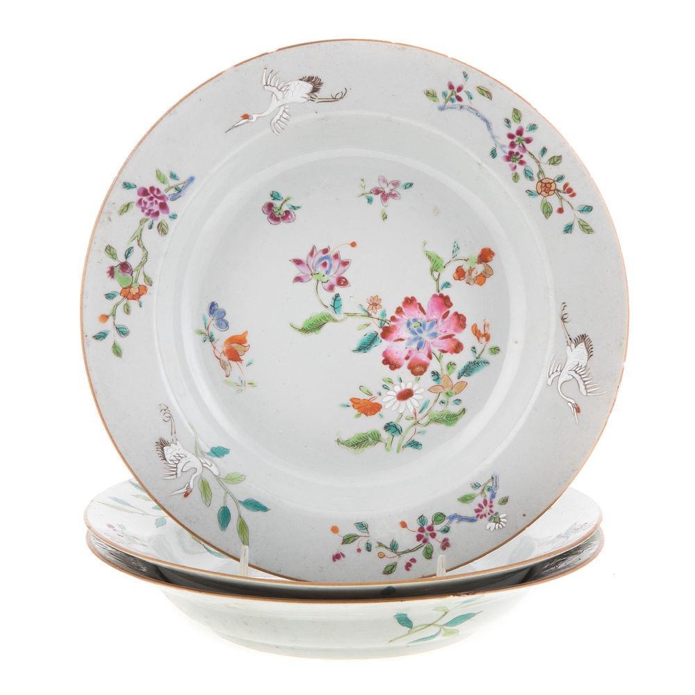 Appraisal: Three Chinese Export Famille Rose Soup Plates Circa - floral