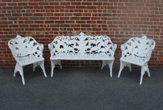 Appraisal: Piece Fern Decorated Painted Iron Outdoor Set Includes a pair