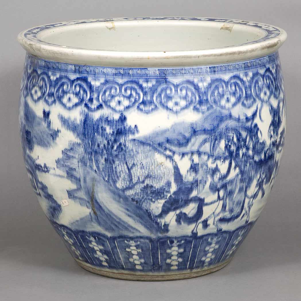 Appraisal: Chinese Blue and White Glazed Porcelain Jardiniere Late th century