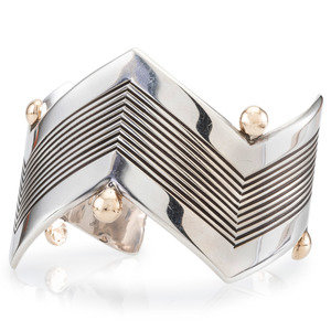 Appraisal: Edison Cummings Din b Sterling Silver Zigzag Cuff Bracelet with