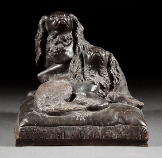 Appraisal: Bronze spaniel group after Valton early th century dark brown