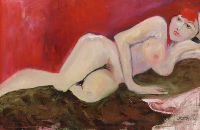 Appraisal: Framed oil on canvas painting Reclining Female Nude signed lower