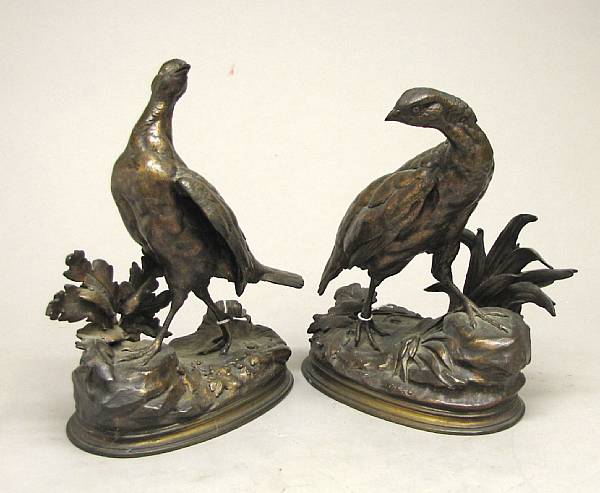 Appraisal: A pair of patinated bronze studies of partridges after a