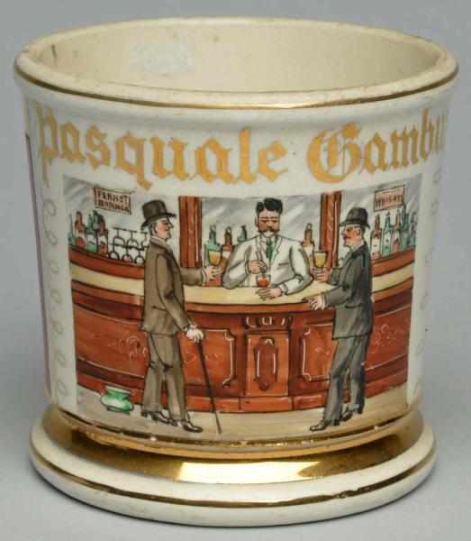 Appraisal: Bar Scene Shaving Mug Gilt name Pasquale Gambuzi Nice image