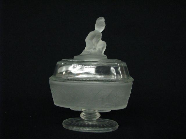 Appraisal: Westward Ho Pattern Glass '' high oval pedestal lidded compote