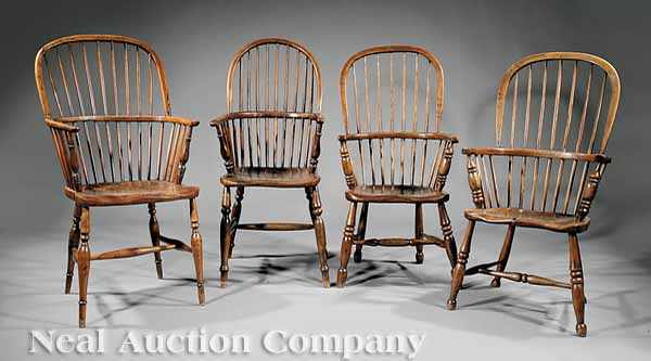 Appraisal: An Assembled Group of Four Mixed Woods Hoopback Windsor Armchairs