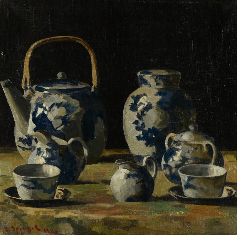 Appraisal: EXCEPTIONAL SPIEGEL STILL LIFE OF TEA SERVICE Oil Canvas ''