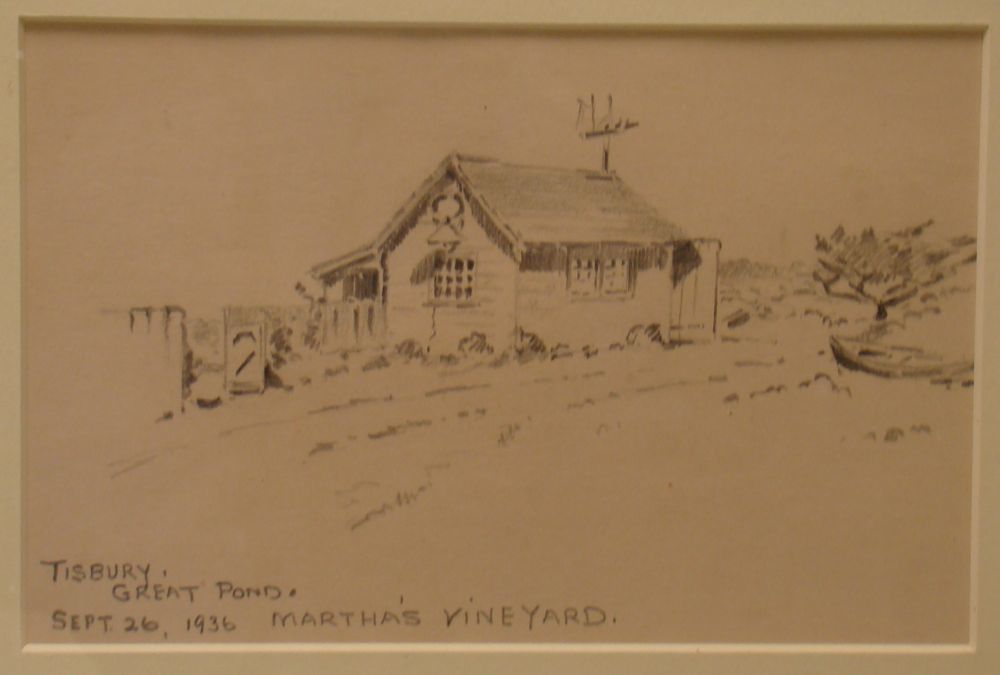 Appraisal: FRAMED PENCIL SKETCH Beach cottage at Great Pond Tisbury Martha's