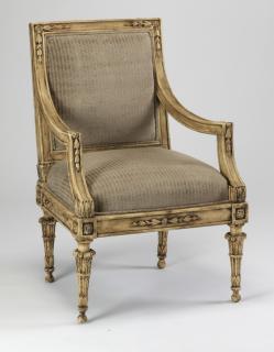 Appraisal: Gustavian style upholstered armchair th c Gustavian style armchair late