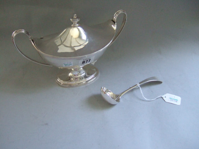 Appraisal: A silver lidded boat shaped sauce tureen of Adam style