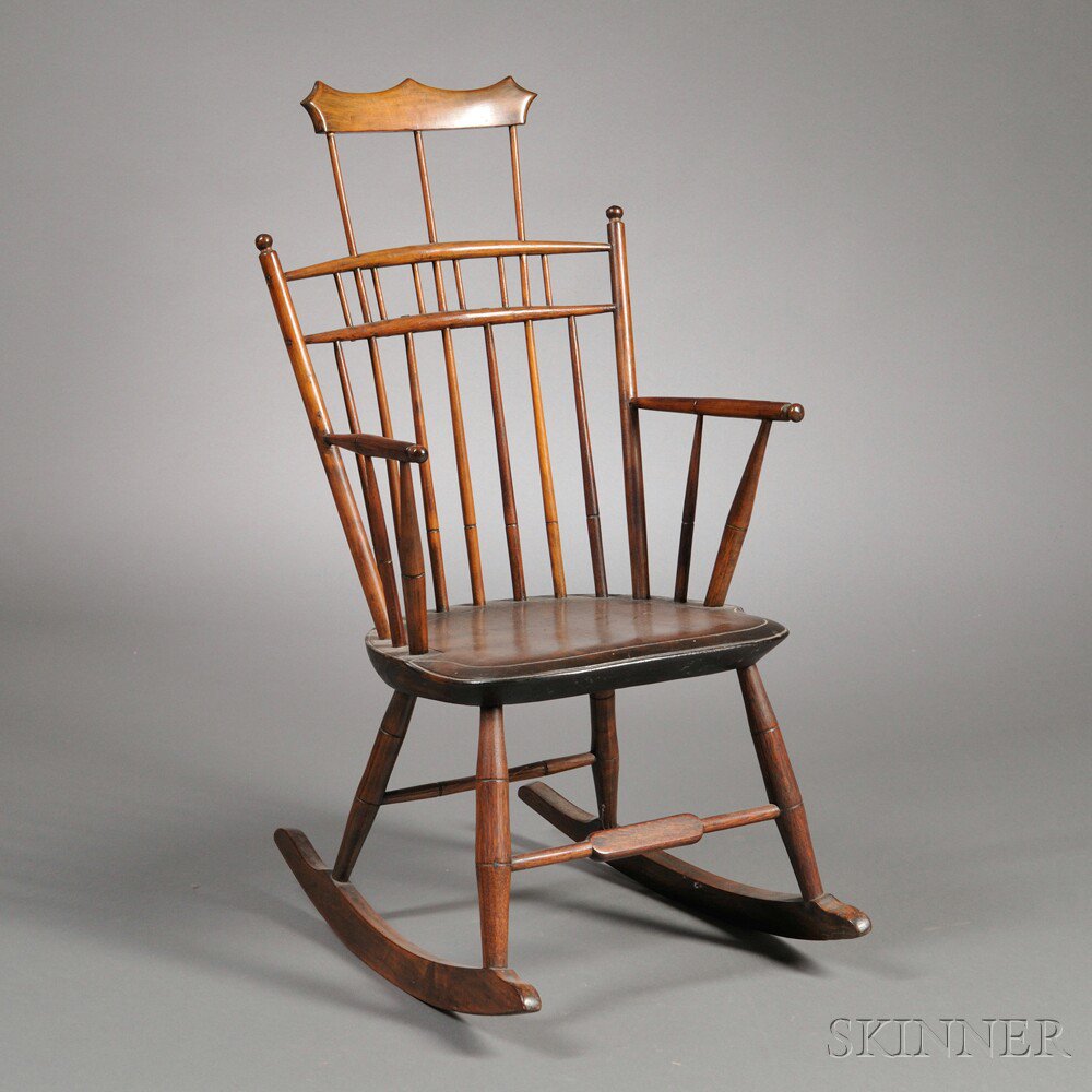 Appraisal: Comb-back Maple and Ash Windsor Armed Rocking Chair probably New