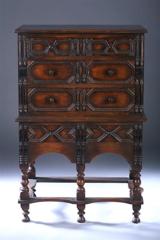 Appraisal: JACOBEAN STYLE OAK CHEST ON STAND th century in two