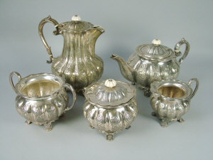 Appraisal: A mid th century silver five piece tea set Sheffield