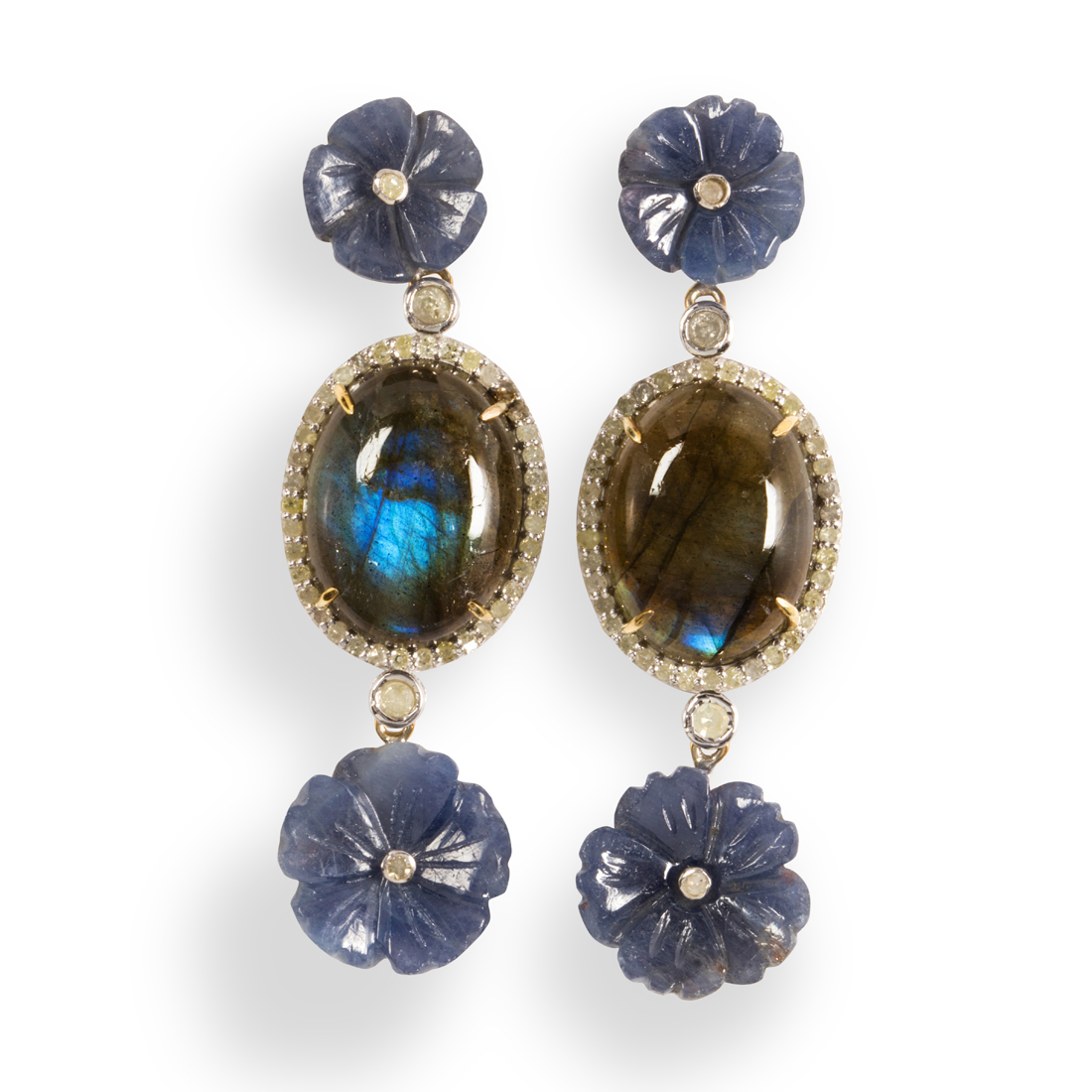 Appraisal: A PAIR OF SAPPHIRE LABRADORITE AND DIAMOND EARRINGS A pair