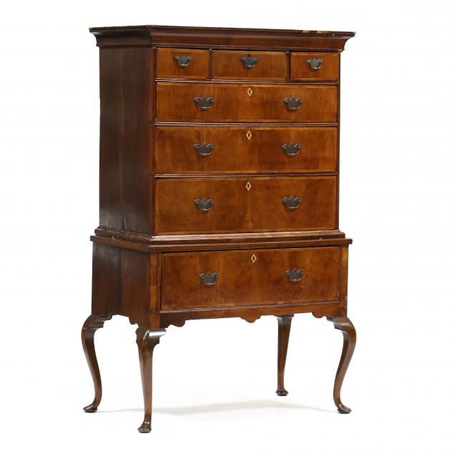 Appraisal: GEORGE II QUEEN ANNE WALNUT HIGHBOY Mid th century walnut