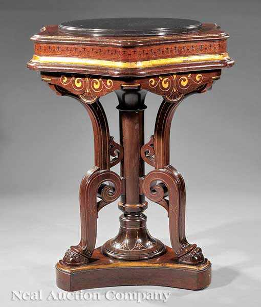 Appraisal: An American Renaissance Carved and Inlaid Rosewood Pedestal late th