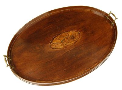 Appraisal: A George III mahogany oval gallery tray with a central