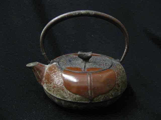 Appraisal: Oriental Iron Teapot bronze trim signed at handle ''