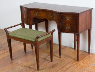 Appraisal: John Wanamaker Mahogany Desk Bench John Wanamaker mahogany Hepplewhite desk