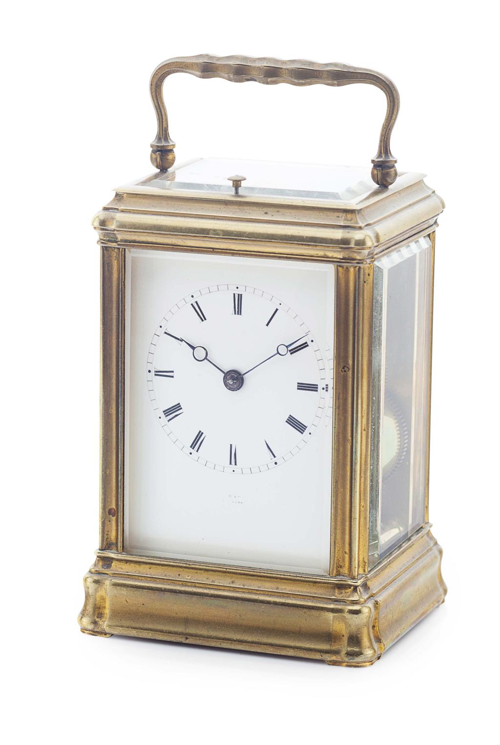 Appraisal: FRENCH GILT BRASS REPEATER CARRIAGE CLOCK TH CENTURY the four-glass