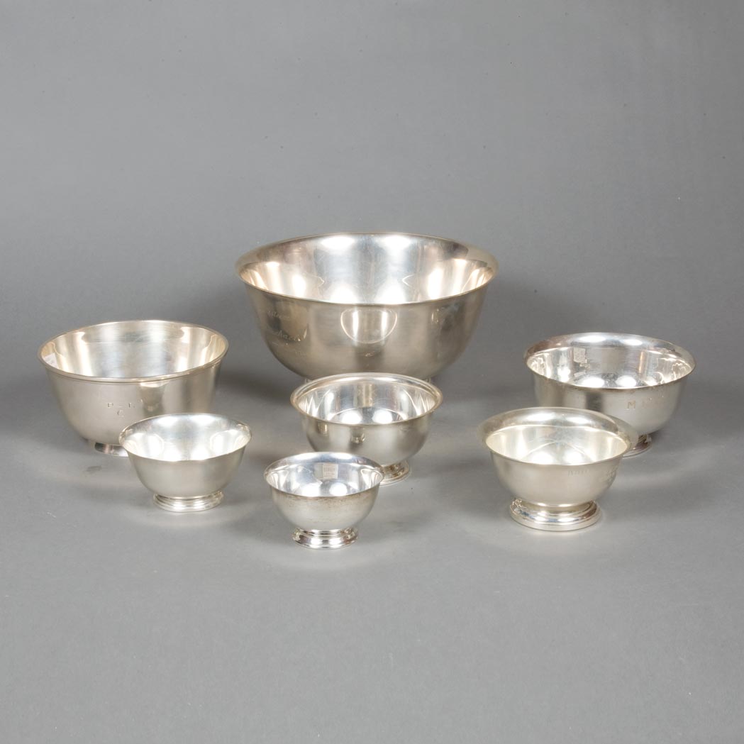 Appraisal: Group of Seven Revere Style Sterling Silver Bowls Total approximately