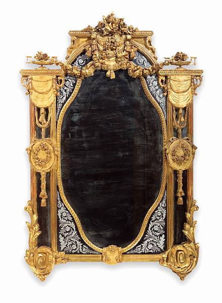 Appraisal: A fine Louis XVI style giltwood and etched panel mirror