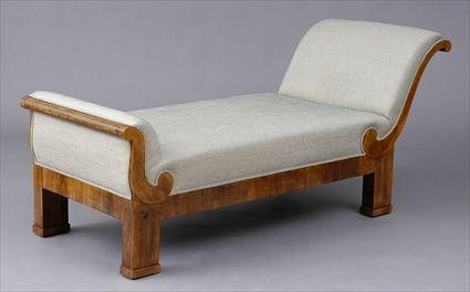 Appraisal: BIEDERMEIER WALNUT DAYBED With tiered s-scroll rest the padded seat