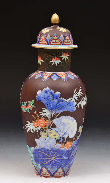 Appraisal: Japanese Fukagawa baluster vasetwo herons amongst flowers clobbered decoration circa