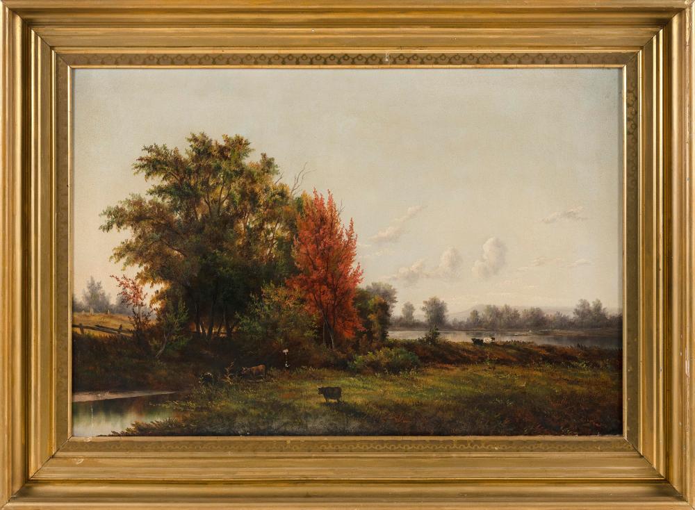 Appraisal: AMERICAN SCHOOL TH CENTURY FALL SCENE OF COWS IN A