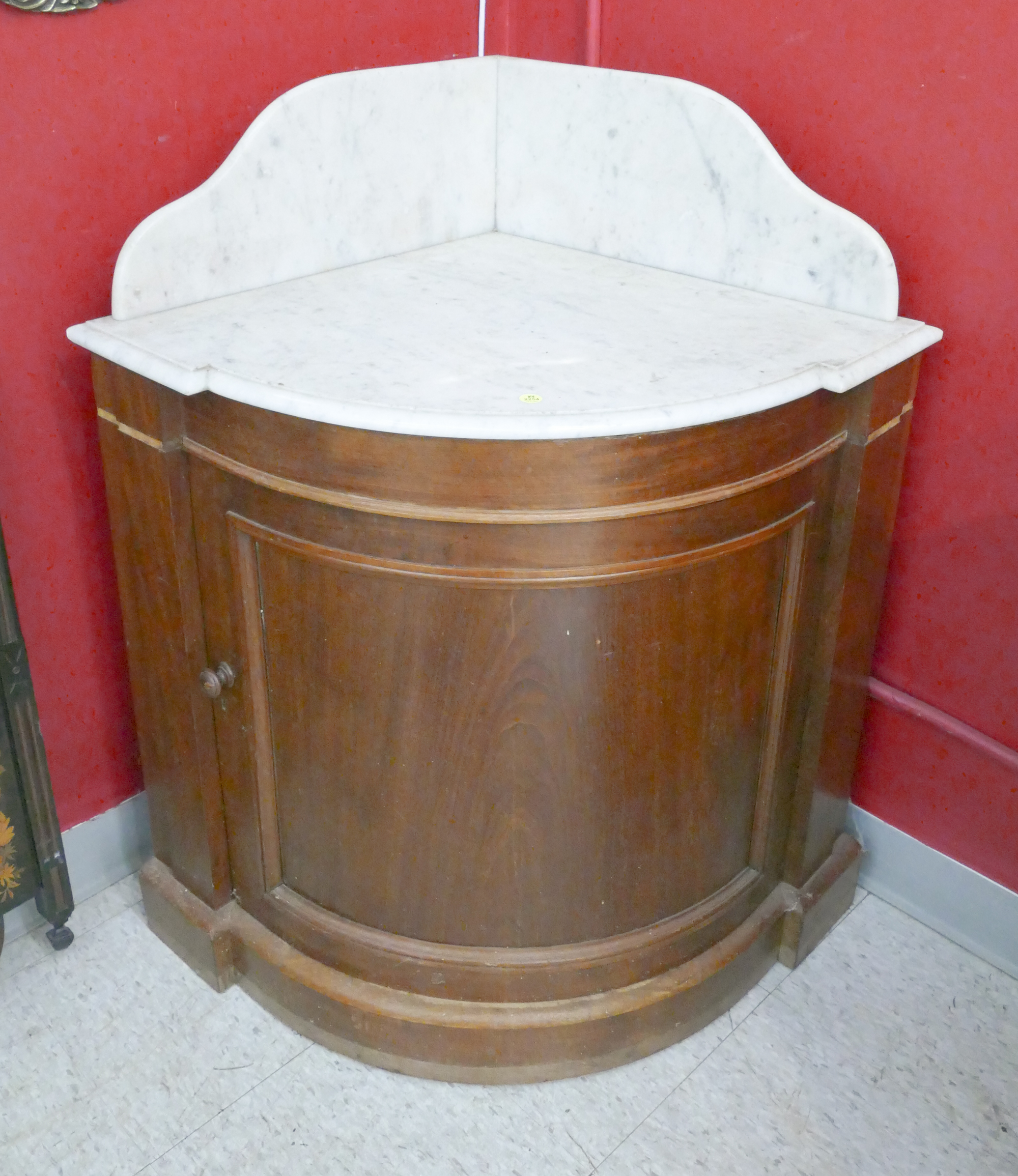 Appraisal: Antique Walnut Marble Top Corner Comode- x x ''