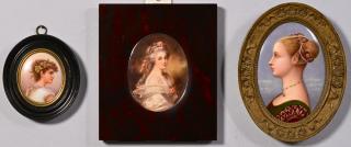 Appraisal: Portrait Miniatures of Females st item Painted portrait miniature depicting