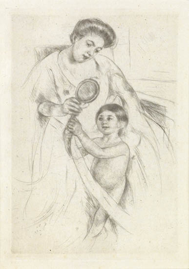 Appraisal: MARY CASSATT Looking into the Hand Mirror Drypoint x mm