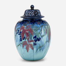 Appraisal: Edward T Hurley for Rookwood Pottery TURQUOISE BLUE POTPOURRI JAR