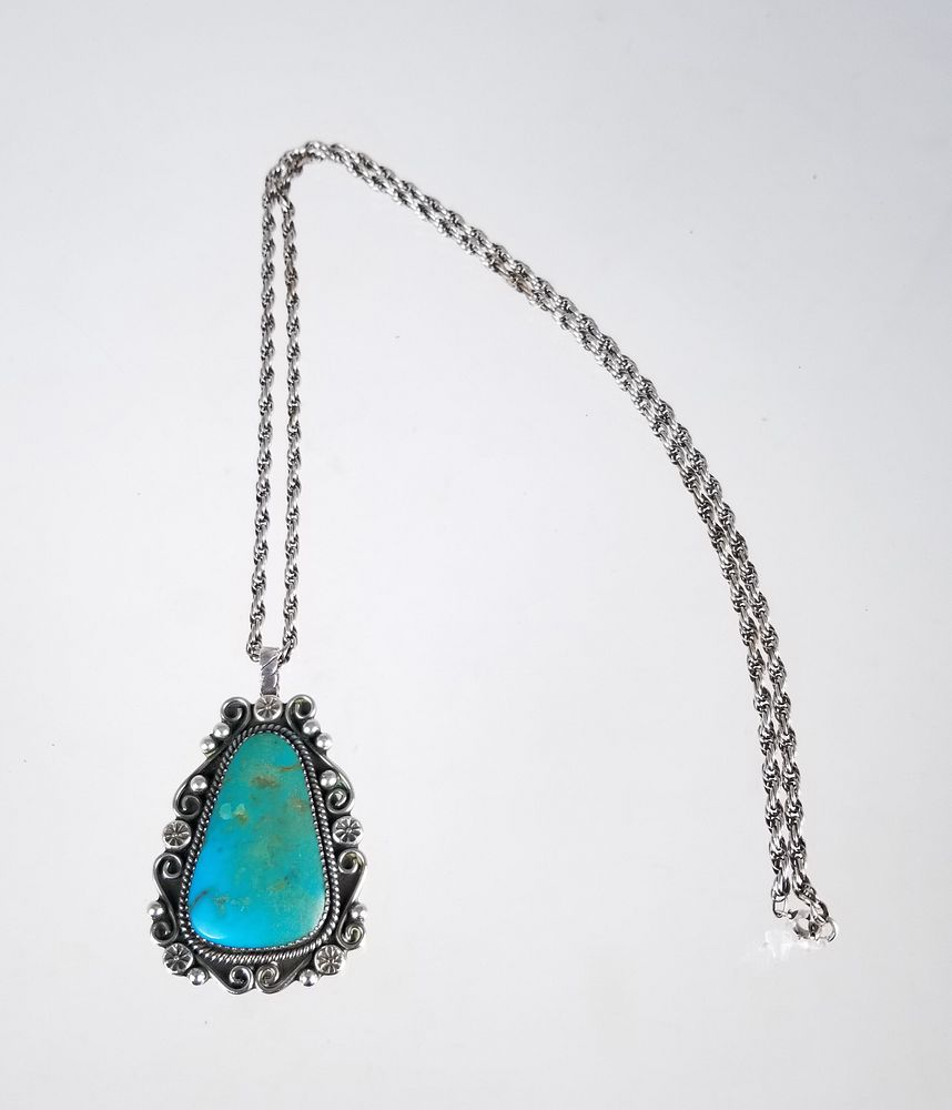 Appraisal: Sterling Turquoise Pendant Necklace Sterling Turquoise Pendant Necklace Marked on