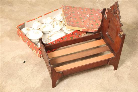 Appraisal: TWO CHILDREN'S ITEMS A folding walnut doll bed h w