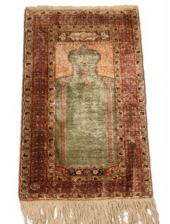 Appraisal: PERSIAN SILK PRAYER MAT x excluding fringe - th c