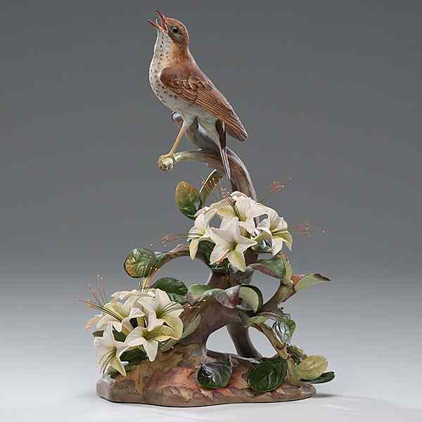 Appraisal: Boehm Wood Thrushes American A Boehm figural grouping depicting a