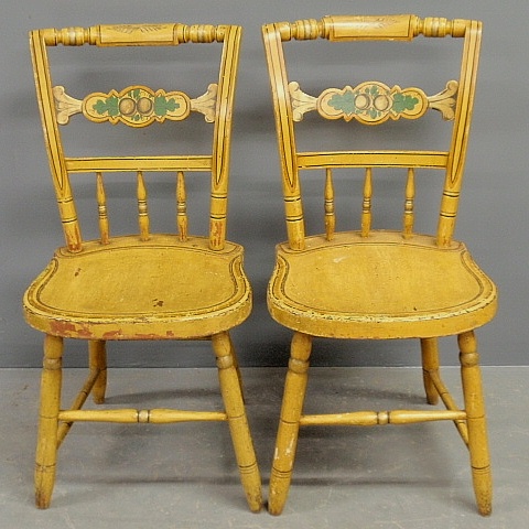 Appraisal: - Pair of half-spindle back side chairs c with yellow