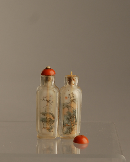 Appraisal: A th C Reverse Painted Glass Double Snuff Bottle in