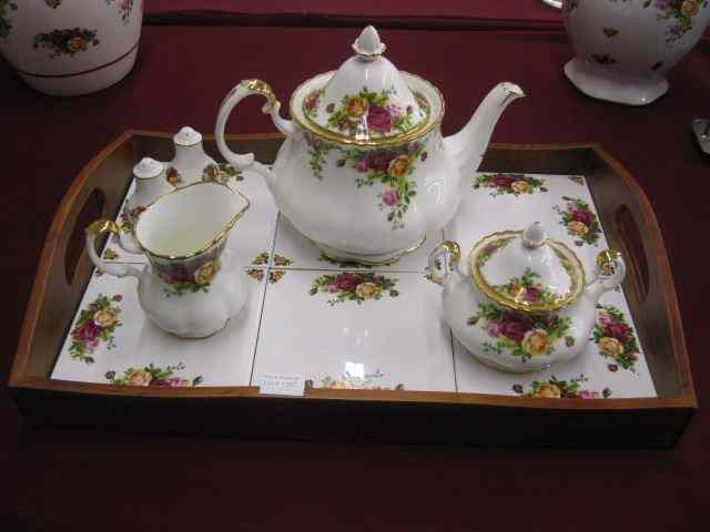 Appraisal: pc Royal Albert ''Old Country Roses'' Tea Set tray salt