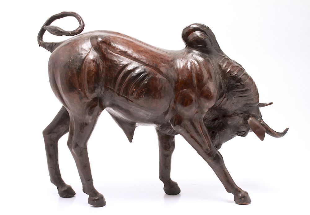 Appraisal: Leather Clad Brahma Bull Sculpture Leather clad sculpture of a