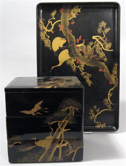 Appraisal: Japanese lacquered tray and three tier box th century The