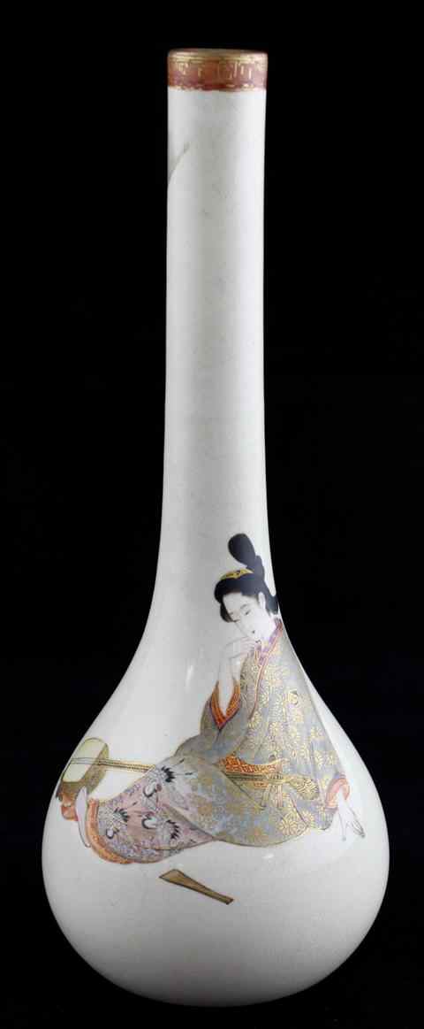 Appraisal: JAPANESE EARTHENWARE LONG NECKED VASE signed in gilt decorated with