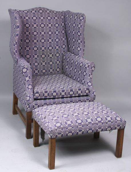 Appraisal: Custom Chippendale-style wing chair with ottoman h x w x