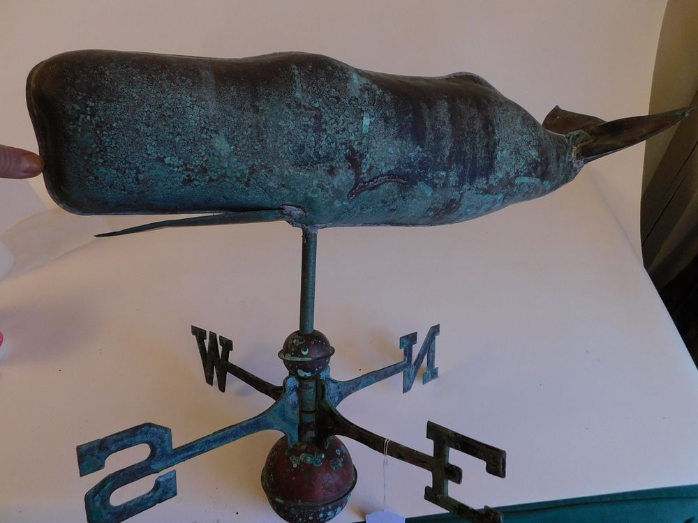 Appraisal: OLD COPPER WHALE WEATHERVANE Old full-bodied copper whale weather vane