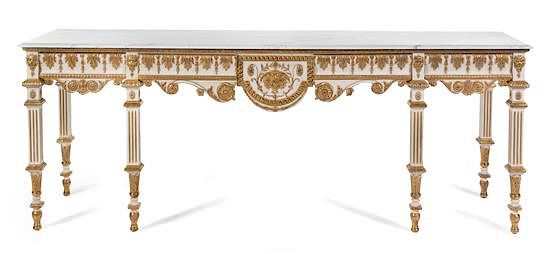 Appraisal: An English White-Painted and Parcel Gilt Console Table Height x