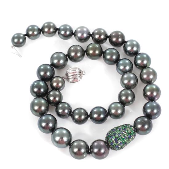 Appraisal: Tahitian pearl and gemstone necklace - mm graduated pearls with