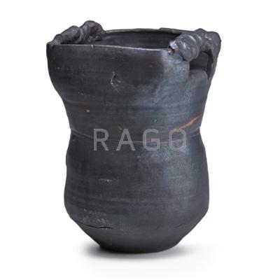 Appraisal: ROBERT TURNER - Reduction-fired stoneware vessel with handles and applied