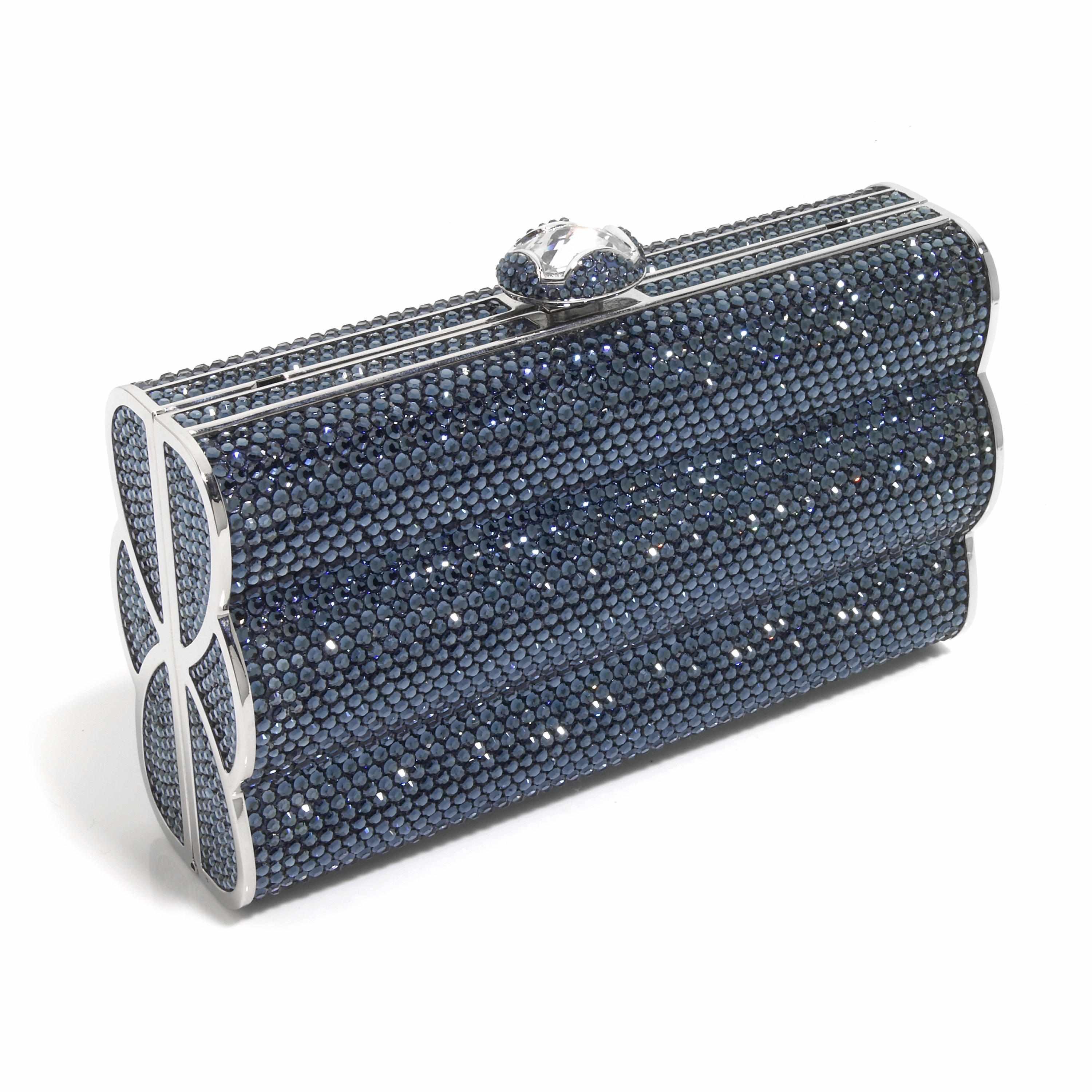 Appraisal: A rectangular blue crystal waved purse with silver colored metal