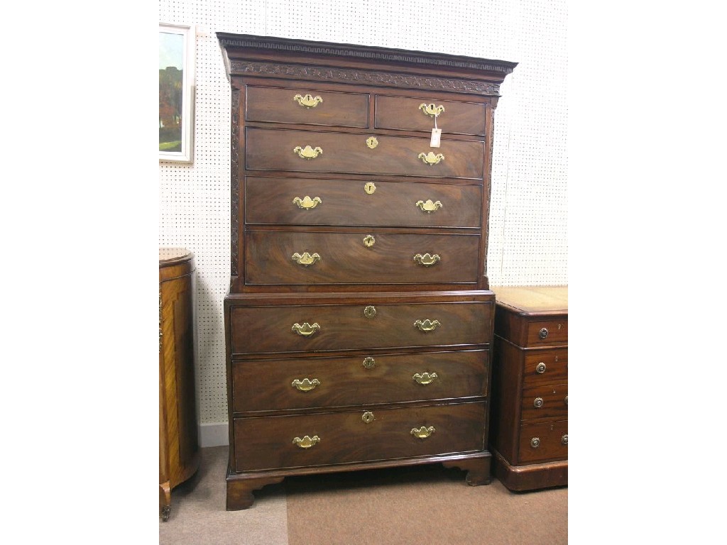 Appraisal: A George III mahogany chest on chest the pediment with